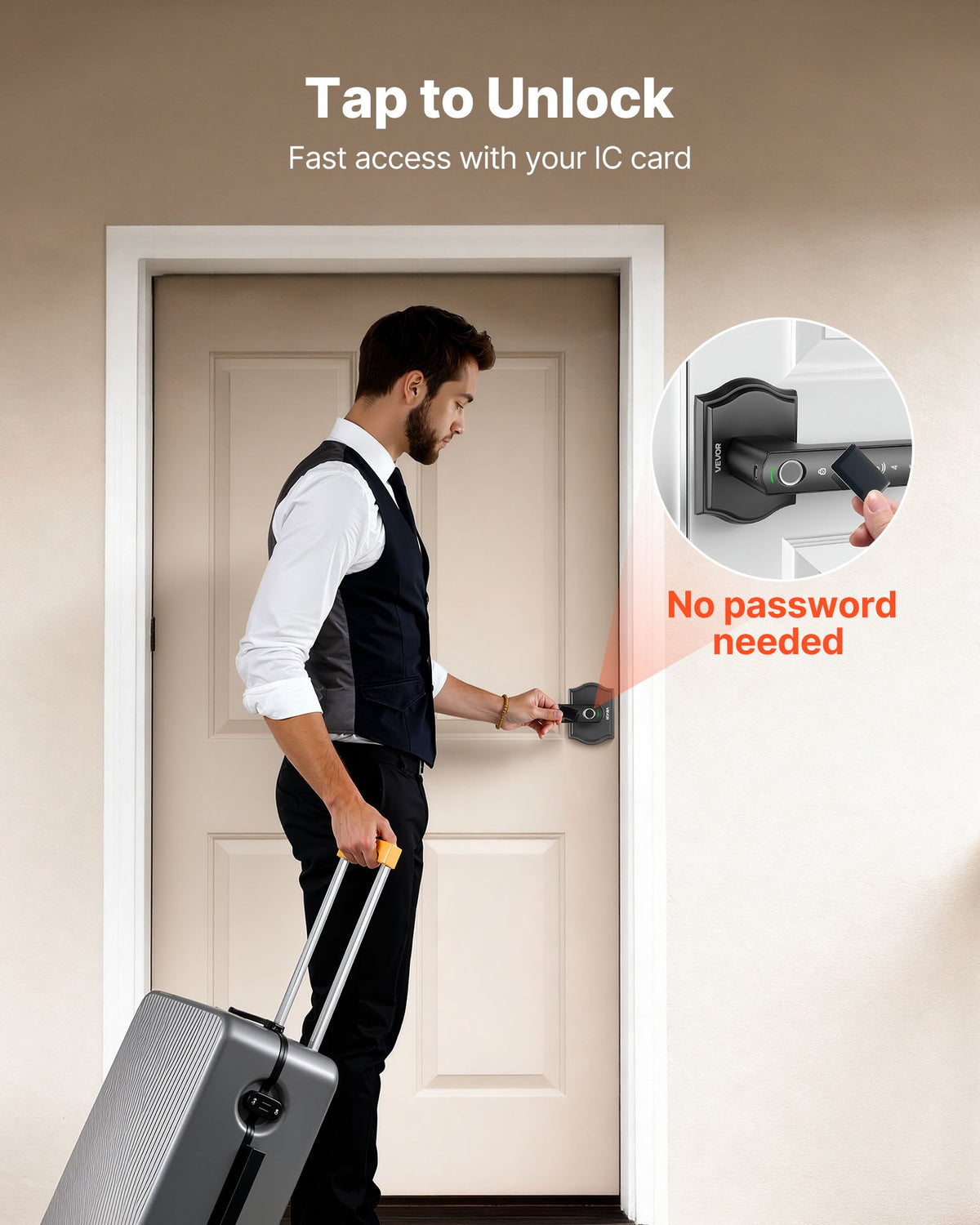 VEVOR Fingerprint Door Lock Set, Electronic Biometric Knob Keyless Entry Door Lock with Handle, Auto Locking, One-Time Code, Anti-Peeking Password, Easy Installation, for Home, Apartment, Matte Black - CMAJBSSDZWYGT1H02001V9 - view 5