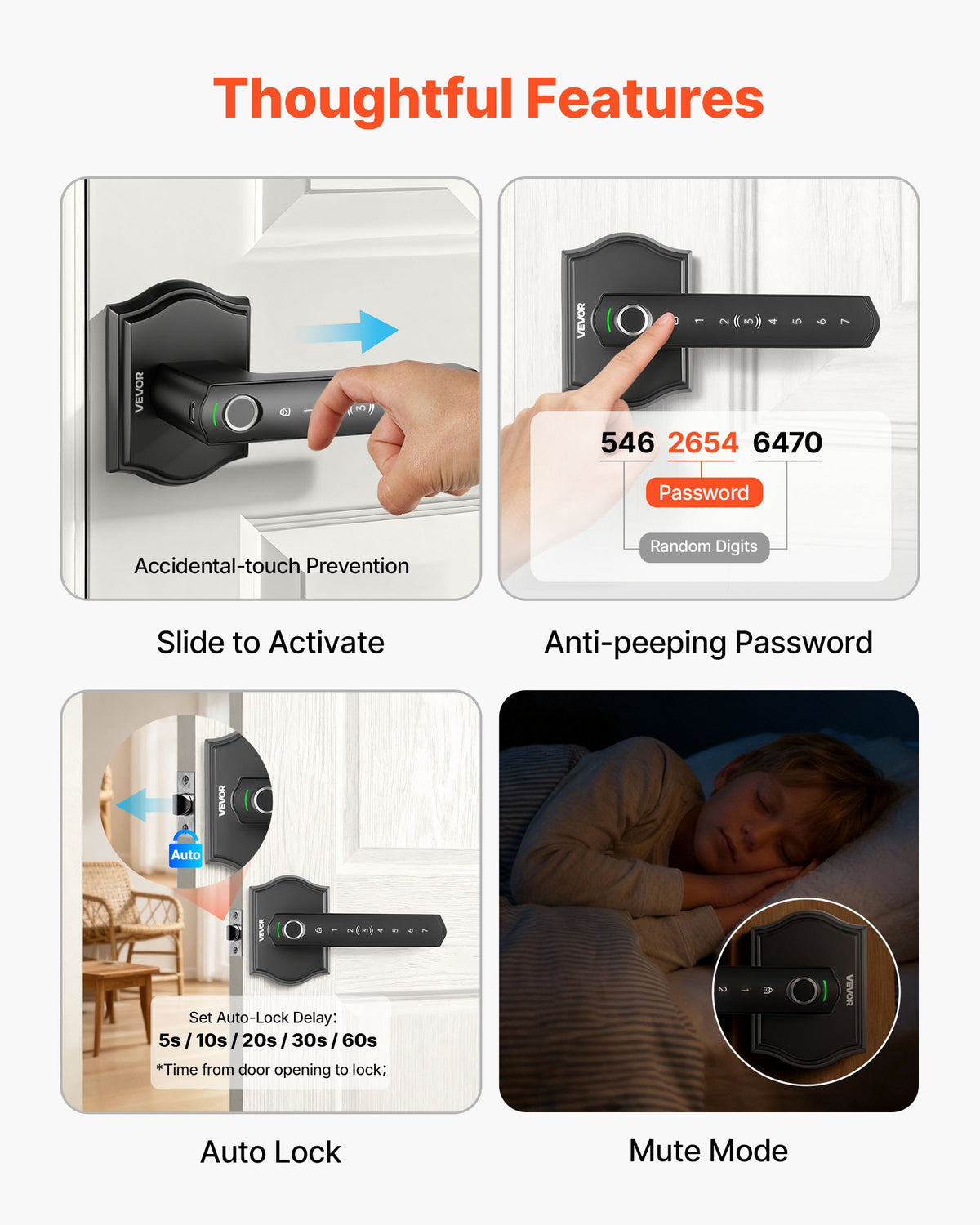VEVOR Fingerprint Door Lock Set, Electronic Biometric Knob Keyless Entry Door Lock with Handle, Auto Locking, One-Time Code, Anti-Peeking Password, Easy Installation, for Home, Apartment, Matte Black - CMAJBSSDZWYGT1H02001V9 - view 6