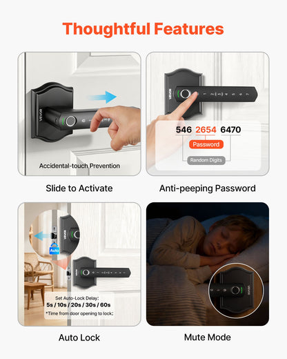 VEVOR Fingerprint Door Lock Set, Electronic Biometric Knob Keyless Entry Door Lock with Handle, Auto Locking, One-Time Code, Anti-Peeking Password, Easy Installation, for Home, Apartment, Matte Black - CMAJBSSDZWYGT1H02001V9 - view 6