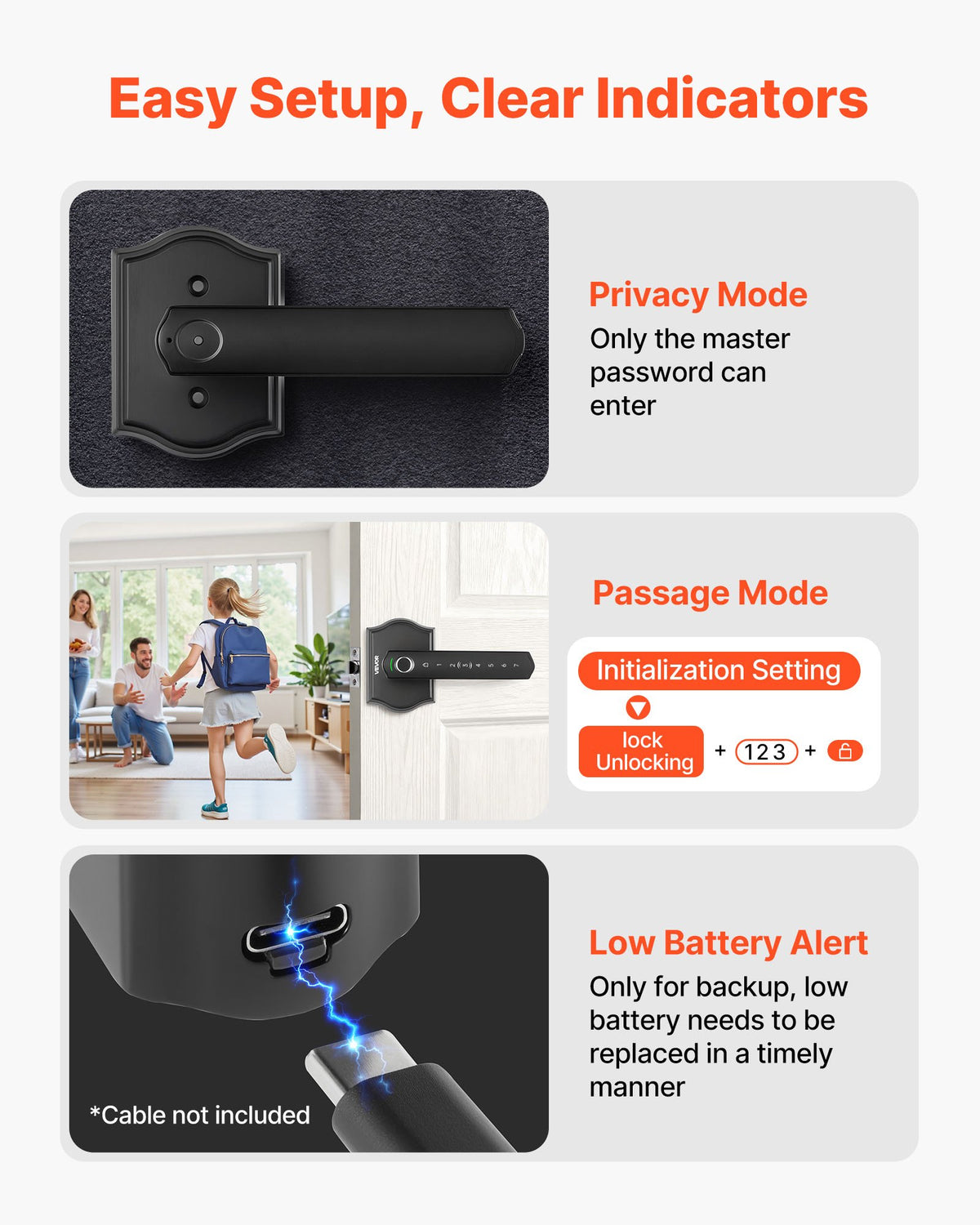 VEVOR Fingerprint Door Lock Set, Electronic Biometric Knob Keyless Entry Door Lock with Handle, Auto Locking, One-Time Code, Anti-Peeking Password, Easy Installation, for Home, Apartment, Matte Black - CMAJBSSDZWYGT1H02001V9 - view 8