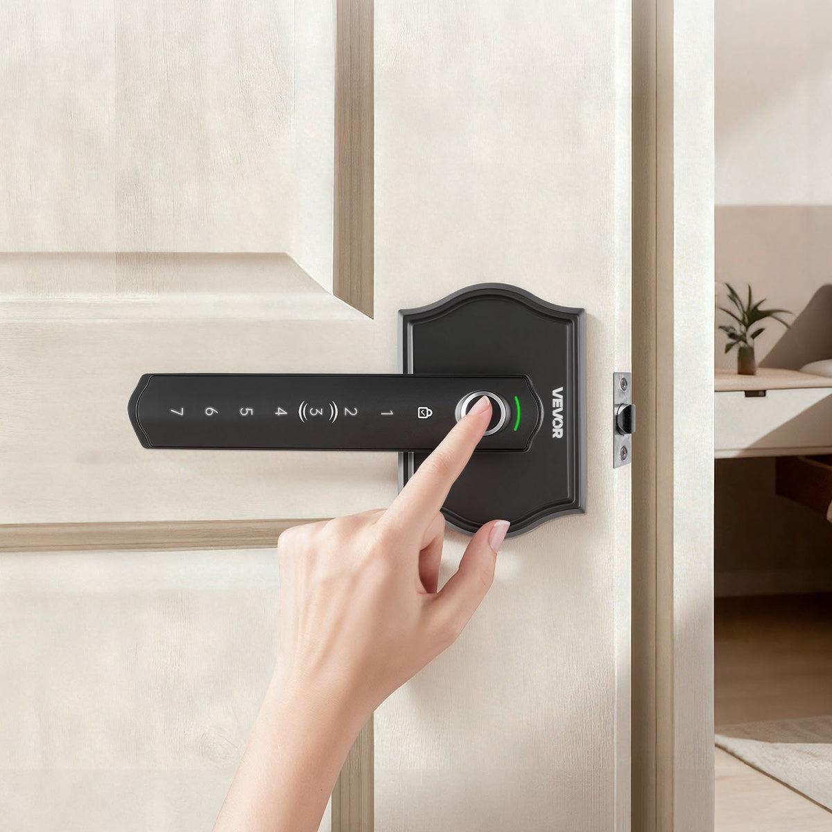 VEVOR Fingerprint Door Lock Set, Electronic Biometric Knob Keyless Entry Door Lock with Handle, Auto Locking, One-Time Code, Anti-Peeking Password, Easy Installation, for Home, Apartment, Matte Black - CMAJBSSDZWYGT1H02001V9 - view 9