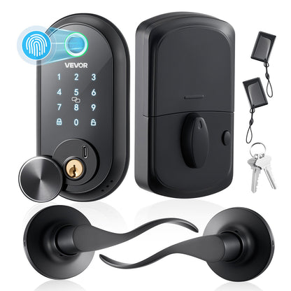 VEVOR Fingerprint Door Lock Set, Electronic Biometric Deadbolt Keyless Entry Door Lock with Handle, Touchscreen, Auto Locking, One-Time Code, Anti-Peeking Password, IC Cards, for Home, Matte Black - CMAJMBDLSBTZLSM84001V9 - view 1