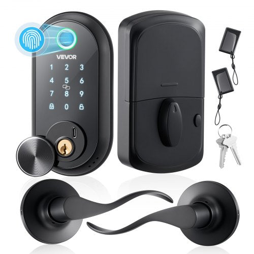 VEVOR Fingerprint Door Lock Set, Electronic Biometric Deadbolt Keyless Entry Door Lock with Handle, Touchscreen, Auto Locking, One-Time Code, Anti-Peeking Password, IC Cards, for Home, Matte Black - CMAJMBDLSBTZLSM84001V9 - view 2