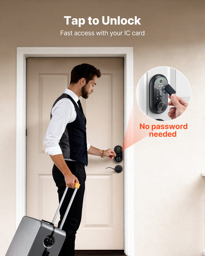 VEVOR Fingerprint Door Lock Set, Electronic Biometric Deadbolt Keyless Entry Door Lock with Handle, Touchscreen, Auto Locking, One-Time Code, Anti-Peeking Password, IC Cards, for Home, Matte Black - CMAJMBDLSBTZLSM84001V9 - view 5