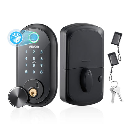 VEVOR Fingerprint Door Lock, Electronic Biometric Deadbolt with Touchscreen, Auto Locking, One-Time Code, Anti-Peeking Password, Keyless Entry Door Lock with IC Cards, for Home, Apartment, Matte Black - CMAJMBSDZWYG4NARN001V9 - view 1