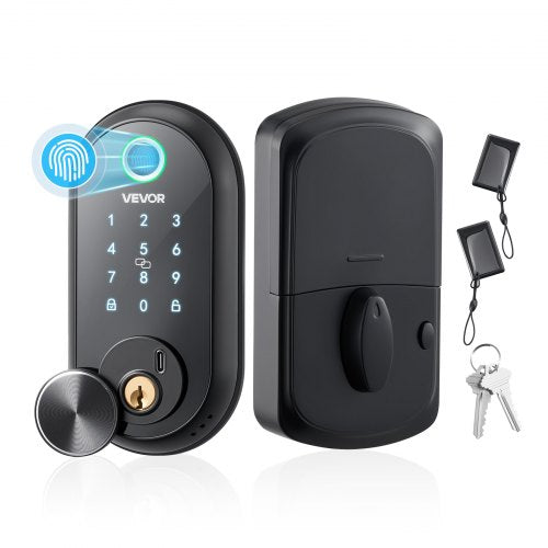 VEVOR Fingerprint Door Lock, Electronic Biometric Deadbolt with Touchscreen, Auto Locking, One-Time Code, Anti-Peeking Password, Keyless Entry Door Lock with IC Cards, for Home, Apartment, Matte Black - CMAJMBSDZWYG4NARN001V9 - view 2