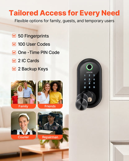 VEVOR Fingerprint Door Lock, Electronic Biometric Deadbolt with Touchscreen, Auto Locking, One-Time Code, Anti-Peeking Password, Keyless Entry Door Lock with IC Cards, for Home, Apartment, Matte Black - CMAJMBSDZWYG4NARN001V9 - view 3