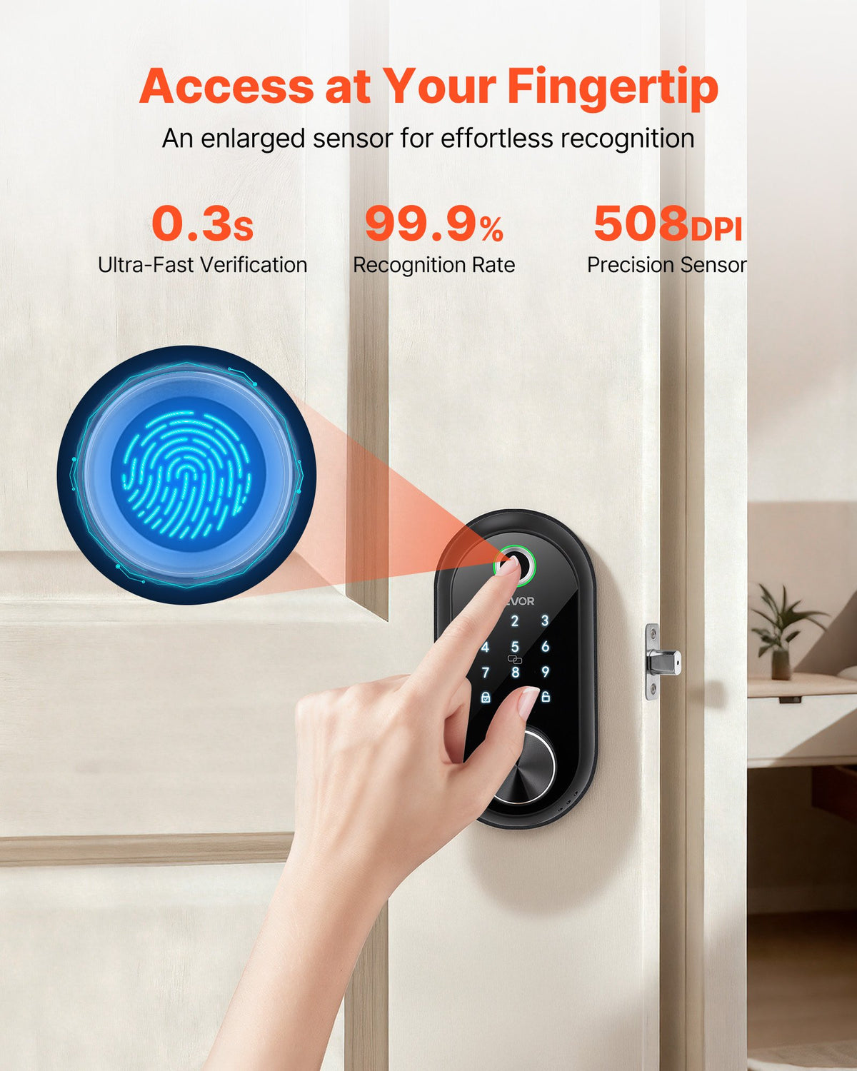 VEVOR Fingerprint Door Lock, Electronic Biometric Deadbolt with Touchscreen, Auto Locking, One-Time Code, Anti-Peeking Password, Keyless Entry Door Lock with IC Cards, for Home, Apartment, Matte Black - CMAJMBSDZWYG4NARN001V9 - view 4