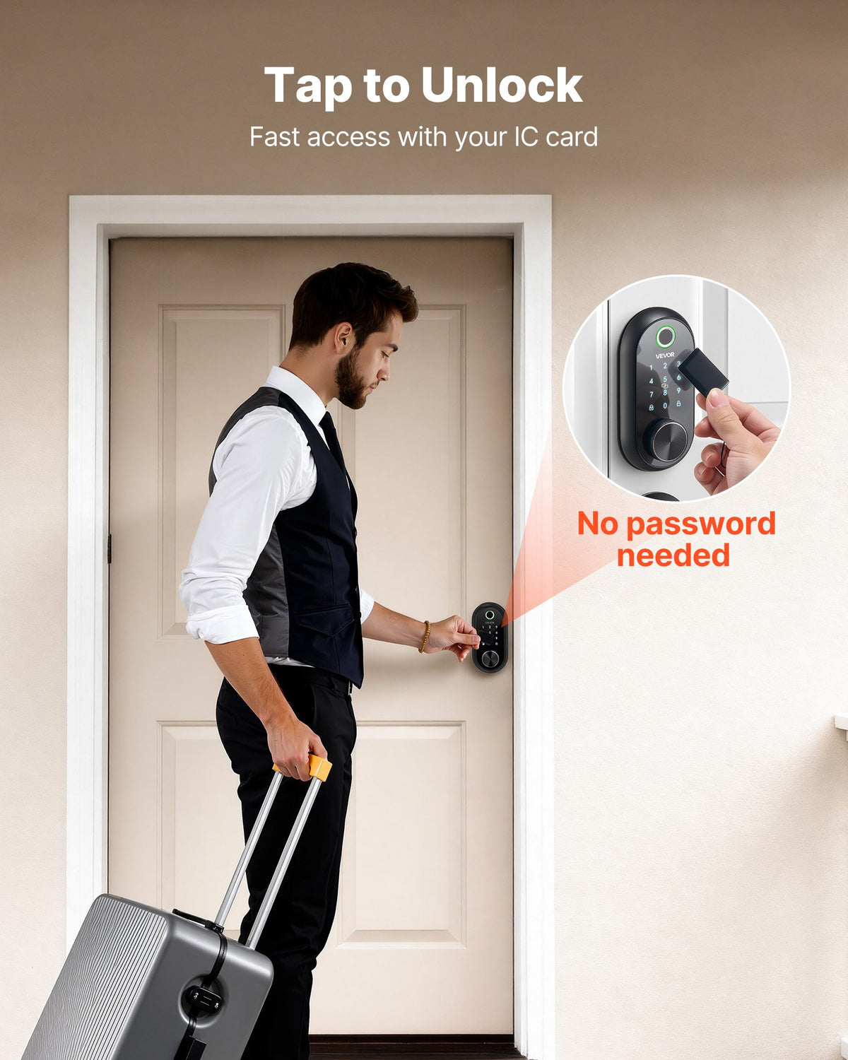 VEVOR Fingerprint Door Lock, Electronic Biometric Deadbolt with Touchscreen, Auto Locking, One-Time Code, Anti-Peeking Password, Keyless Entry Door Lock with IC Cards, for Home, Apartment, Matte Black - CMAJMBSDZWYG4NARN001V9 - view 5