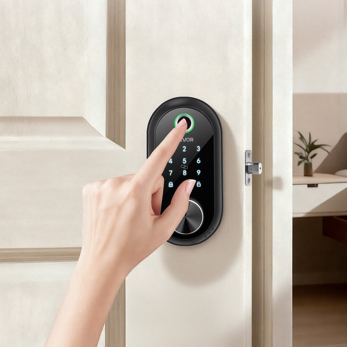 VEVOR Fingerprint Door Lock, Electronic Biometric Deadbolt with Touchscreen, Auto Locking, One-Time Code, Anti-Peeking Password, Keyless Entry Door Lock with IC Cards, for Home, Apartment, Matte Black - CMAJMBSDZWYG4NARN001V9 - view 9