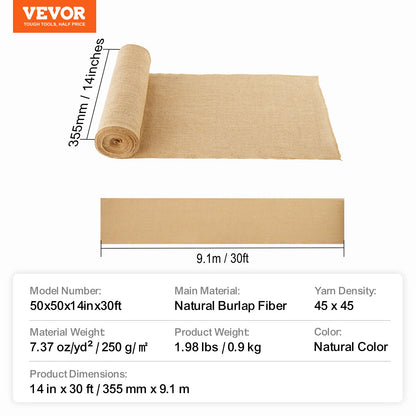 VEVOR Burlap Fabric Roll, 14 in x 30 ft & 50 x 50 High Density Wide Natural Burlap Fabric Rolls, Jute Fabric Burlap Tree Wrap Roll, for Decor, Crafts, Wedding, Gardening, Plant & Tree Winter Covering - CMBJ14INCHESAMK81V0 - view 8