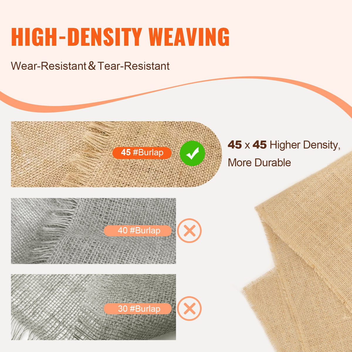 VEVOR Burlap Fabric Roll, 36” x 150 ft & 50 x 50 High Density Wide Natural Burlap Fabric Rolls, Jute Fabric Burlap Tree Wrap Roll, for Decor, Crafts, Wedding, Gardening, Plant & Tree Winter Covering - CMBJ36INCHES3TQMTV0 - view 4
