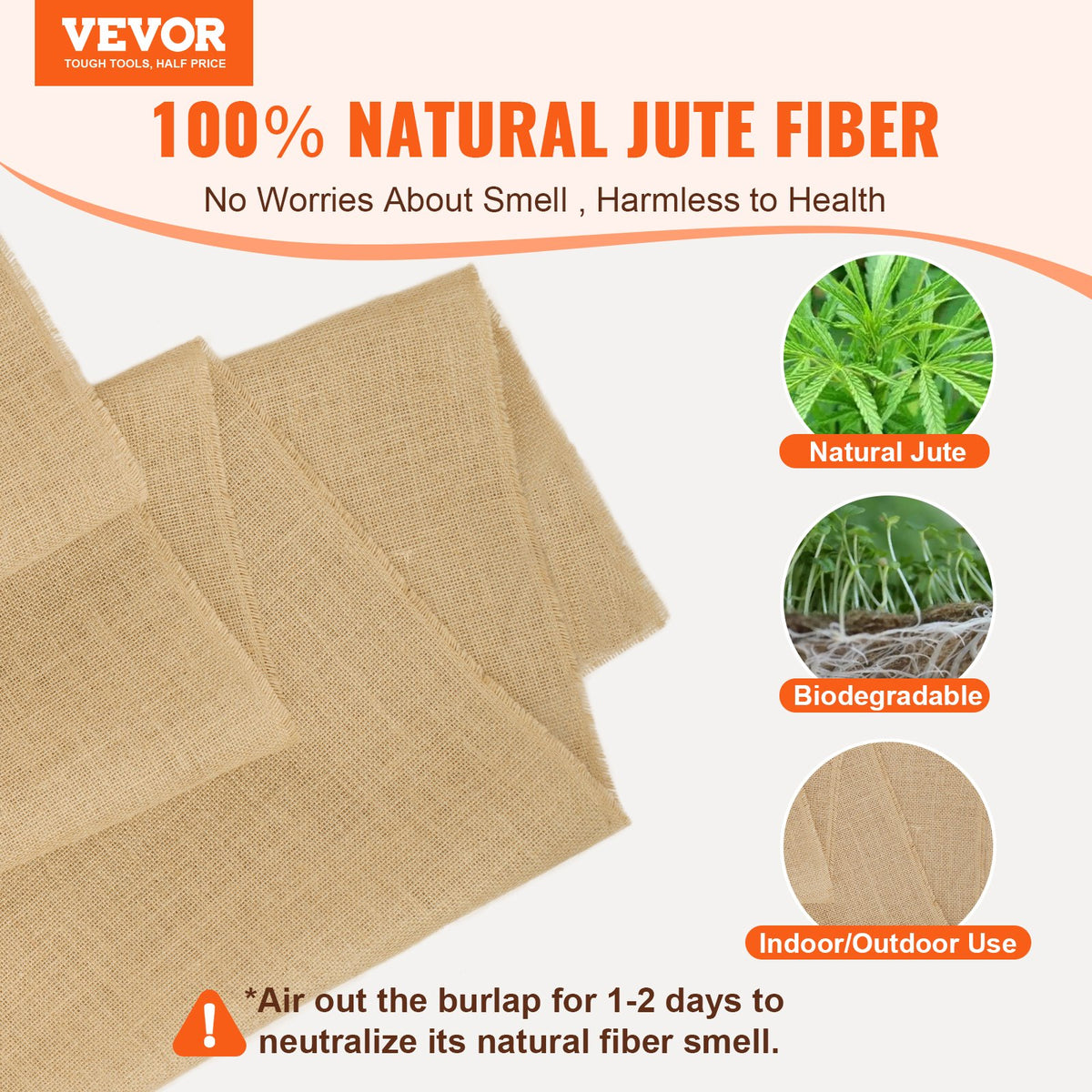VEVOR Burlap Fabric Roll, 40” x 300 ft & 45 x 45 High Density Wide Natural Burlap Fabric Rolls, Jute Fabric Burlap Tree Wrap Roll, for Decor, Crafts, Wedding, Gardening, Plant & Tree Winter Covering - CMBJ40INCHESD5SV8V0 - view 3
