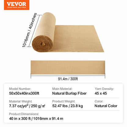 VEVOR Burlap Fabric Roll, 40” x 300 ft & 45 x 45 High Density Wide Natural Burlap Fabric Rolls, Jute Fabric Burlap Tree Wrap Roll, for Decor, Crafts, Wedding, Gardening, Plant & Tree Winter Covering - CMBJ40INCHESD5SV8V0 - view 8