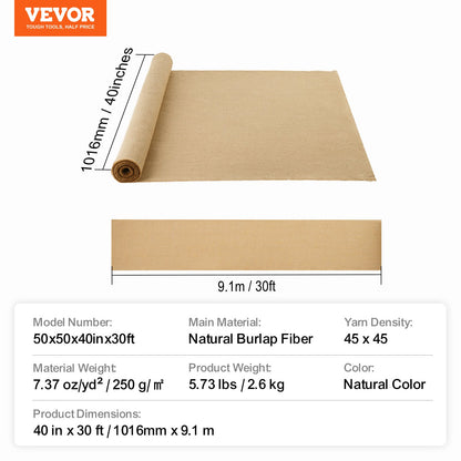 VEVOR Burlap Fabric Roll, 40” x 30 ft & 50 x 50 High Density Wide Natural Burlap Fabric Rolls, Jute Fabric Burlap Tree Wrap Roll, for Decor, Crafts, Wedding, Gardening, Plant & Tree Winter Covering - CMBJ40INCHESQAPN0V0 - view 8