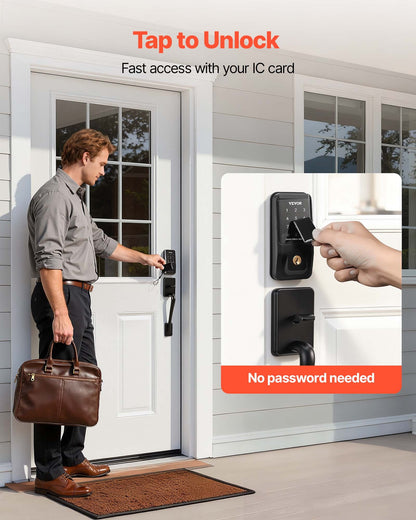 VEVOR Keyless Entry Door Lock with Handle Set, Touchpad Electronic Deadbolt with IC Card, Customizable User Codes, Keyed Entry, Auto Lock, Anti-Peeking Password, Backlit, for Home, Matte Black - CMSMBDLSBTZYE2S91001V9 - view 4