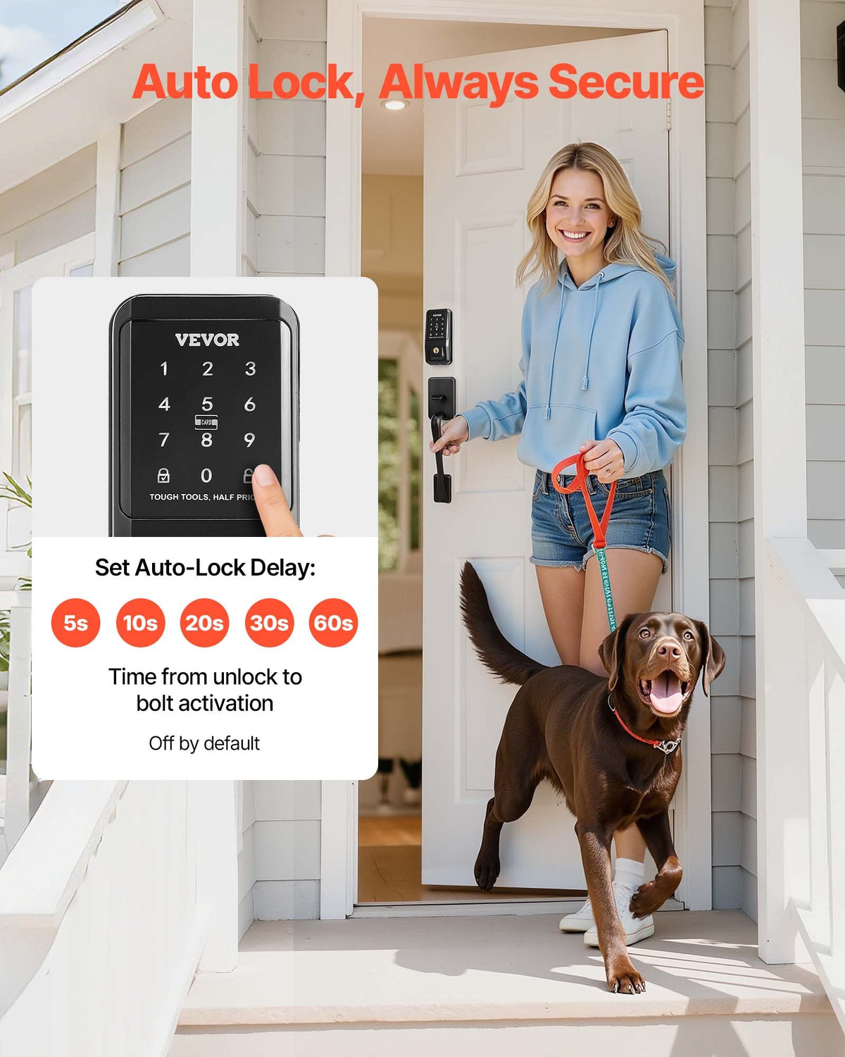 VEVOR Keyless Entry Door Lock with Handle Set, Touchpad Electronic Deadbolt with IC Card, Customizable User Codes, Keyed Entry, Auto Lock, Anti-Peeking Password, Backlit, for Home, Matte Black - CMSMBDLSBTZYE2S91001V9 - view 5
