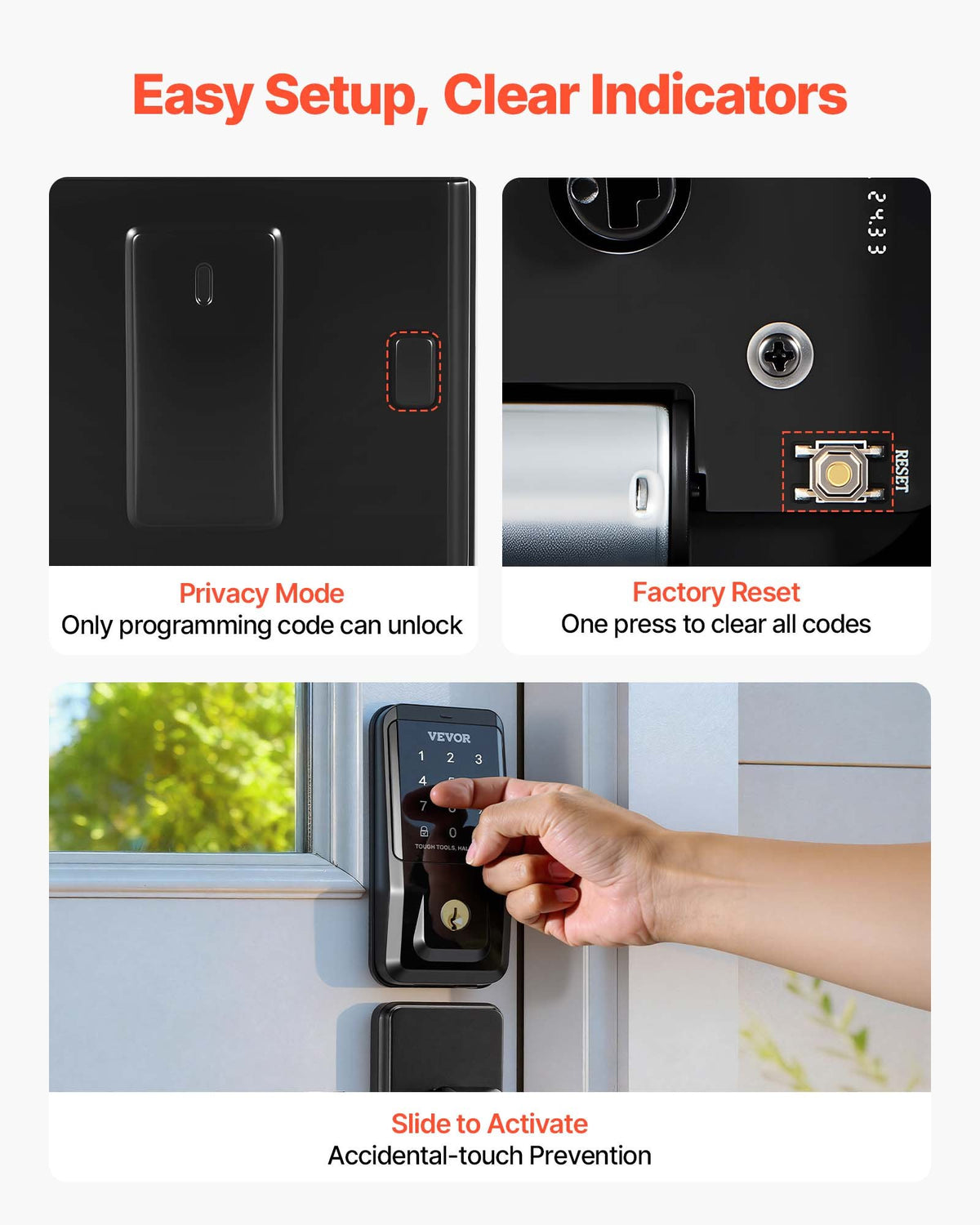 VEVOR Keyless Entry Door Lock with Handle Set, Touchpad Electronic Deadbolt with IC Card, Customizable User Codes, Keyed Entry, Auto Lock, Anti-Peeking Password, Backlit, for Home, Matte Black - CMSMBDLSBTZYE2S91001V9 - view 8