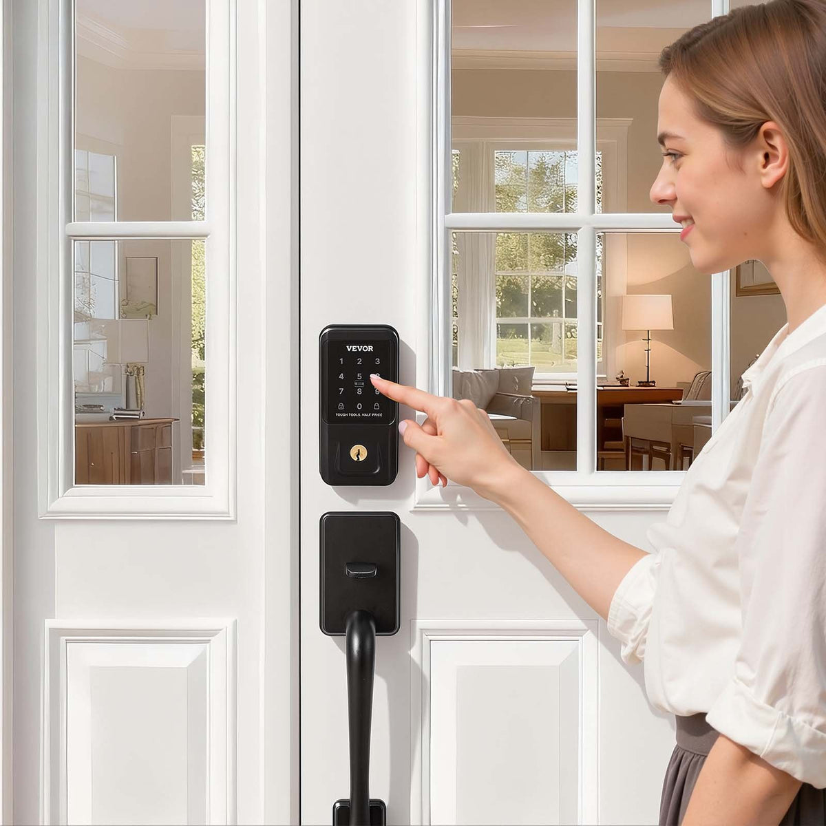 VEVOR Keyless Entry Door Lock with Handle Set, Touchpad Electronic Deadbolt with IC Card, Customizable User Codes, Keyed Entry, Auto Lock, Anti-Peeking Password, Backlit, for Home, Matte Black - CMSMBDLSBTZYE2S91001V9 - view 9