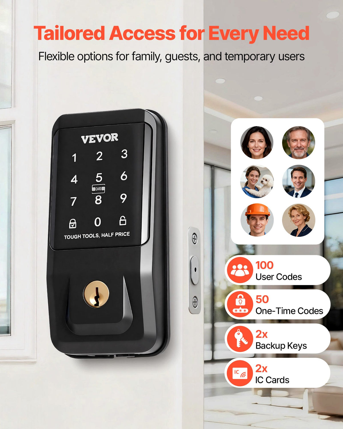 VEVOR Keyless Entry Door Lock, Touchpad Electronic Deadbolt with IC Card, Customizable User Codes, Keyed Entry, Auto Lock, Anti-Peeking Password, Backlit, Easy Installation, for Home, Matte Black - CMSMBSYGH000RESUE001V9 - view 3
