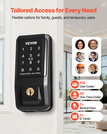 VEVOR Keyless Entry Door Lock, Touchpad Electronic Deadbolt with IC Card, Customizable User Codes, Keyed Entry, Auto Lock, Anti-Peeking Password, Backlit, Easy Installation, for Home, Matte Black - CMSMBSYGH000RESUE001V9 - view 3