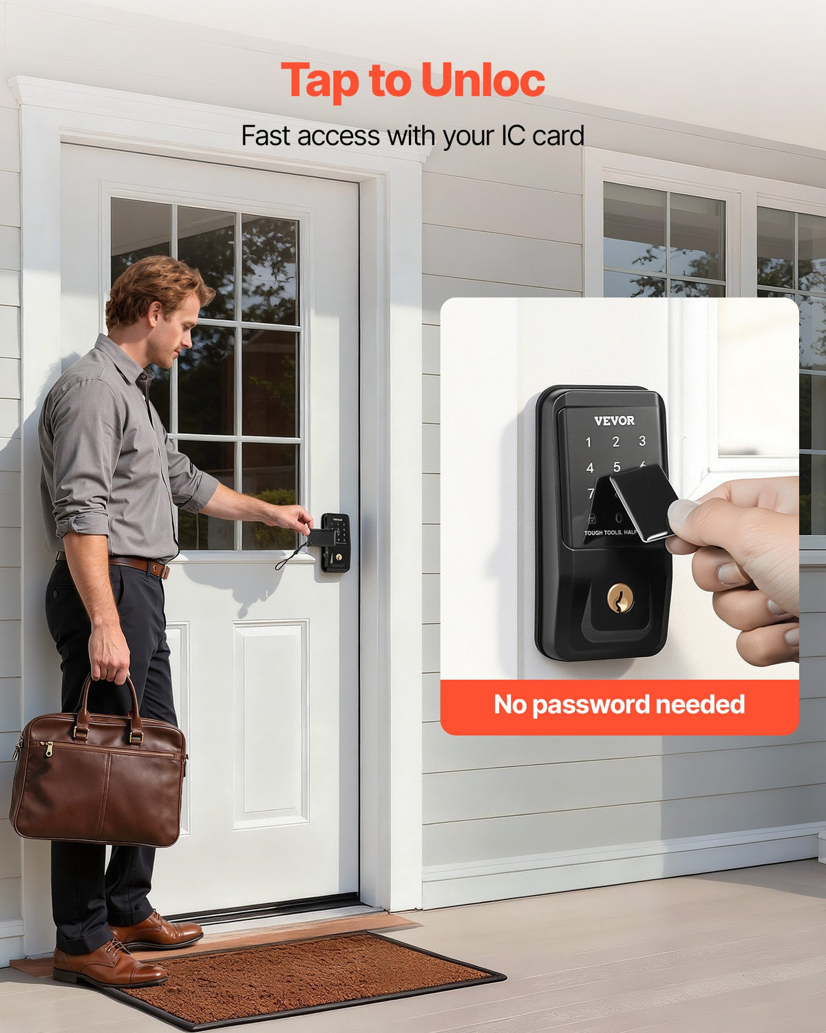 VEVOR Keyless Entry Door Lock, Touchpad Electronic Deadbolt with IC Card, Customizable User Codes, Keyed Entry, Auto Lock, Anti-Peeking Password, Backlit, Easy Installation, for Home, Matte Black - CMSMBSYGH000RESUE001V9 - view 4
