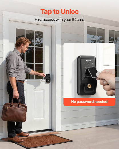 VEVOR Keyless Entry Door Lock, Touchpad Electronic Deadbolt with IC Card, Customizable User Codes, Keyed Entry, Auto Lock, Anti-Peeking Password, Backlit, Easy Installation, for Home, Matte Black - CMSMBSYGH000RESUE001V9 - view 4