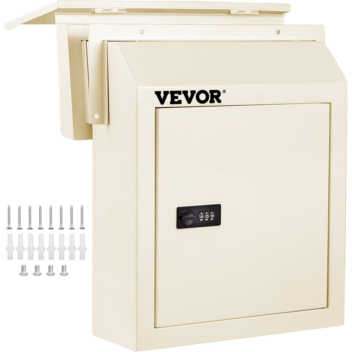 VEVOR Through-The-Door Locking Drop Box, 11.8\'\'x4.3\'\'x14.2\'\' Door Drop Box, Door Slot Mailbox with 1.77\'\' Chute & Code Lock, Rainproof Steel Mail Catcher for Depositing Mail, Keys, Rents, Chec - CMXBXMHSXDA72NGN7V0 - view 1