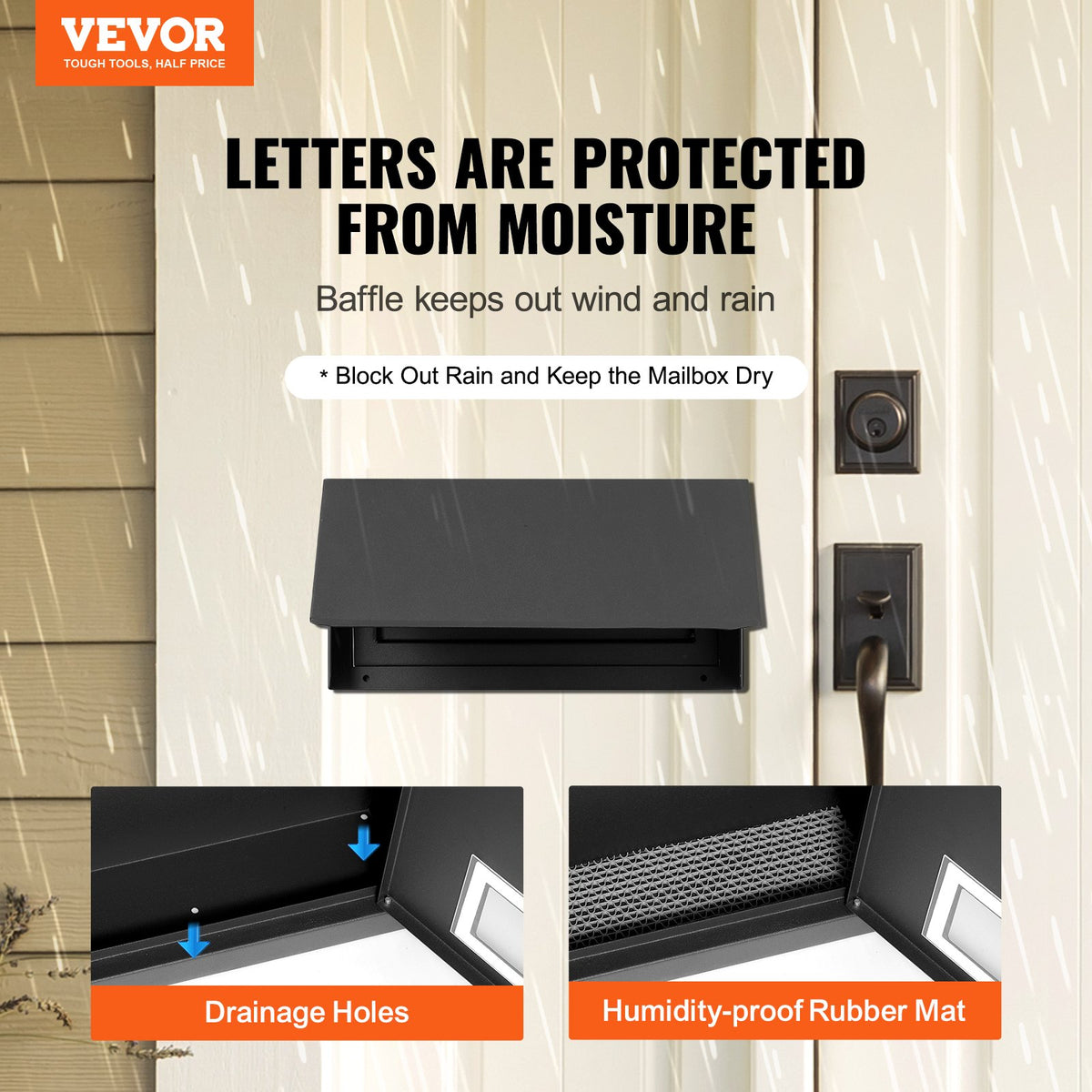 VEVOR Through The Door Key Drop Box, Heavy Duty Steel Through the Door Mailbox with 12" Combination Lock, Mail Drop Box, Black - CMXBXMMSBLACBDP02V0 - view 3