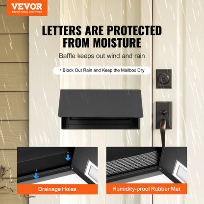 VEVOR Through The Door Key Drop Box, Heavy Duty Steel Through the Door Mailbox with 12" Combination Lock, Mail Drop Box, Black - CMXBXMMSBLACBDP02V0 - view 3