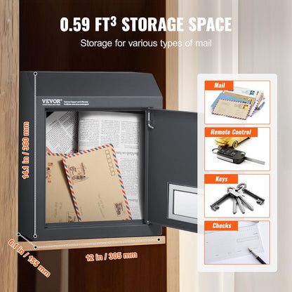 VEVOR Sturdy Metal Key Locker, Combo Lock, Mountable on Wall, 12'', Charcoal Gray, Ensures Safe Keeping of Mail and Keys - CMXBXYCSBLACB3MU1V0 - view 4