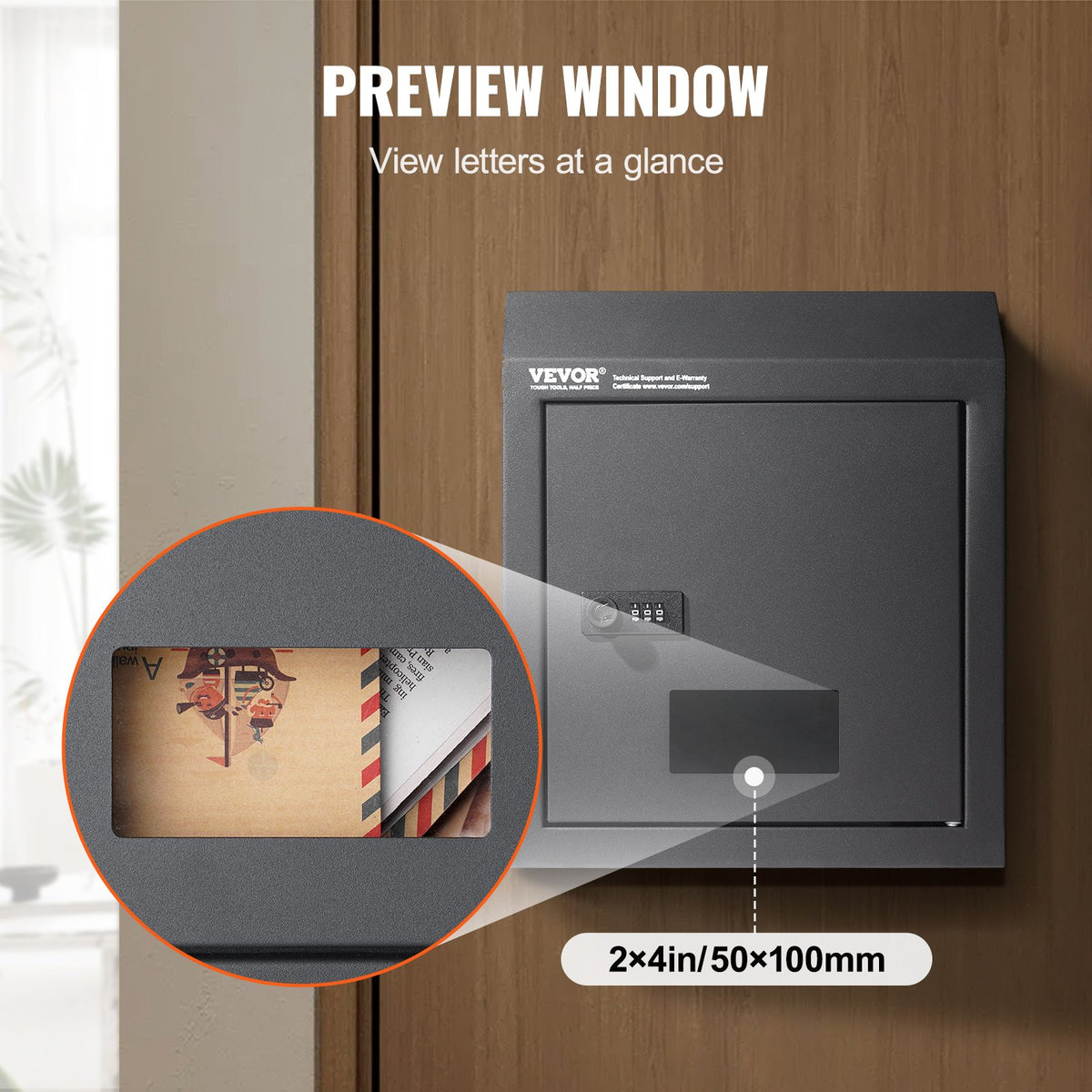 VEVOR Sturdy Metal Key Locker, Combo Lock, Mountable on Wall, 12'', Charcoal Gray, Ensures Safe Keeping of Mail and Keys - CMXBXYCSBLACB3MU1V0 - view 7