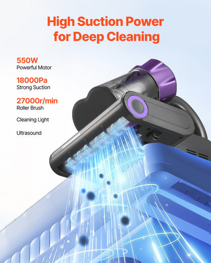 VEVOR Mattress Vacuum Cleaner, 550W Bed Vacuum Cleaner with 18Kpa Powerful Suction and Dual Dust Bin, HEPA Filter & Heating, Ultrasound Tech & Cleaning Lights, Handheld for Bed, Sofa, Corded, Gray - CMY400W14KPAUNPXV001V1 - view 3