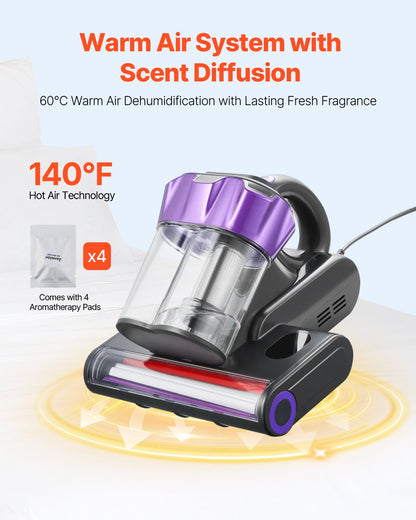 VEVOR Mattress Vacuum Cleaner, 550W Bed Vacuum Cleaner with 18Kpa Powerful Suction and Dual Dust Bin, HEPA Filter & Heating, Ultrasound Tech & Cleaning Lights, Handheld for Bed, Sofa, Corded, Gray - CMY400W14KPAUNPXV001V1 - view 4
