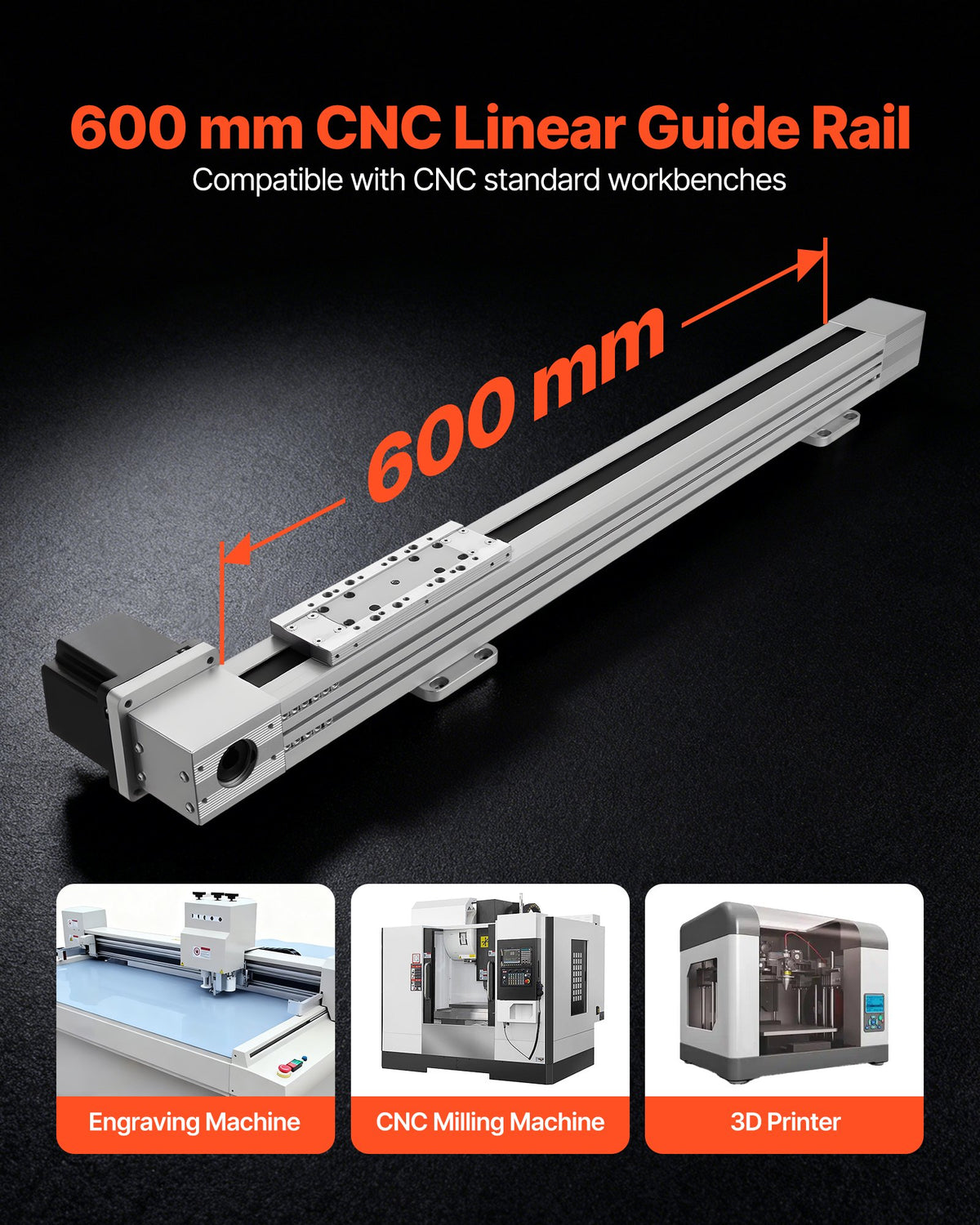 VEVOR Linear Guide Rail, Belt Drive, CNC Linear Motion Stage Actuator, with Nema34 Stepper Motor, 600 mm Stroke Work Size, High Speed Motorized, for Engraving Machine, CNC Milling Machine, 3D Printer - CNCZXDGPDCD6DKSD3001V9 - view 3