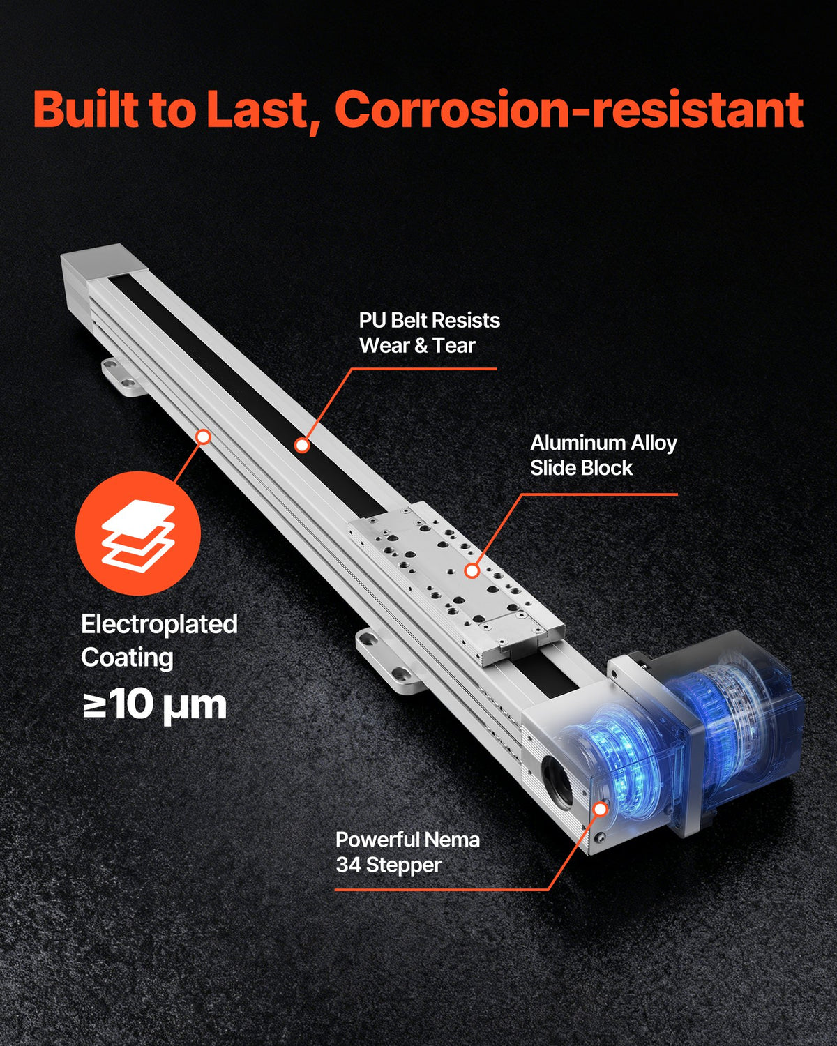VEVOR Linear Guide Rail, Belt Drive, CNC Linear Motion Stage Actuator, with Nema34 Stepper Motor, 600 mm Stroke Work Size, High Speed Motorized, for Engraving Machine, CNC Milling Machine, 3D Printer - CNCZXDGPDCD6DKSD3001V9 - view 4