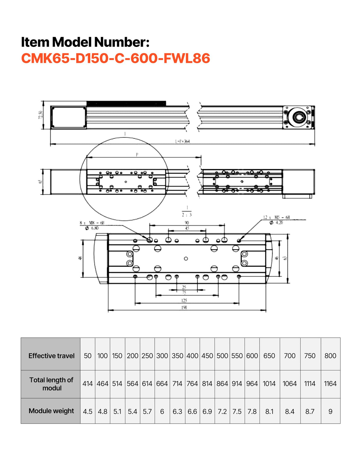 VEVOR Linear Guide Rail, Belt Drive, CNC Linear Motion Stage Actuator, with Nema34 Stepper Motor, 600 mm Stroke Work Size, High Speed Motorized, for Engraving Machine, CNC Milling Machine, 3D Printer - CNCZXDGPDCD6DKSD3001V9 - view 8