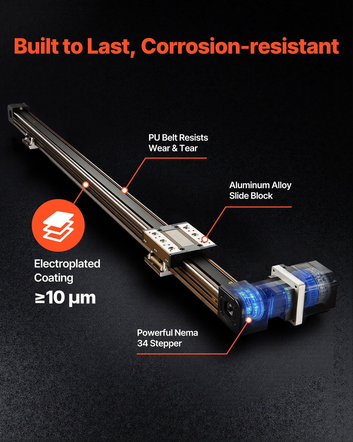 VEVOR Linear Guide Rail, Belt Drive, CNC Linear Motion Stage Actuator, with Nema34 Stepper Motor, 1300 mm Stroke Work Size, High Speed Motorized, for Engraving Machine, CNC Milling Machine, 3D Printer - CNCZXDGPDCD6PZ6T6001V9 - view 4