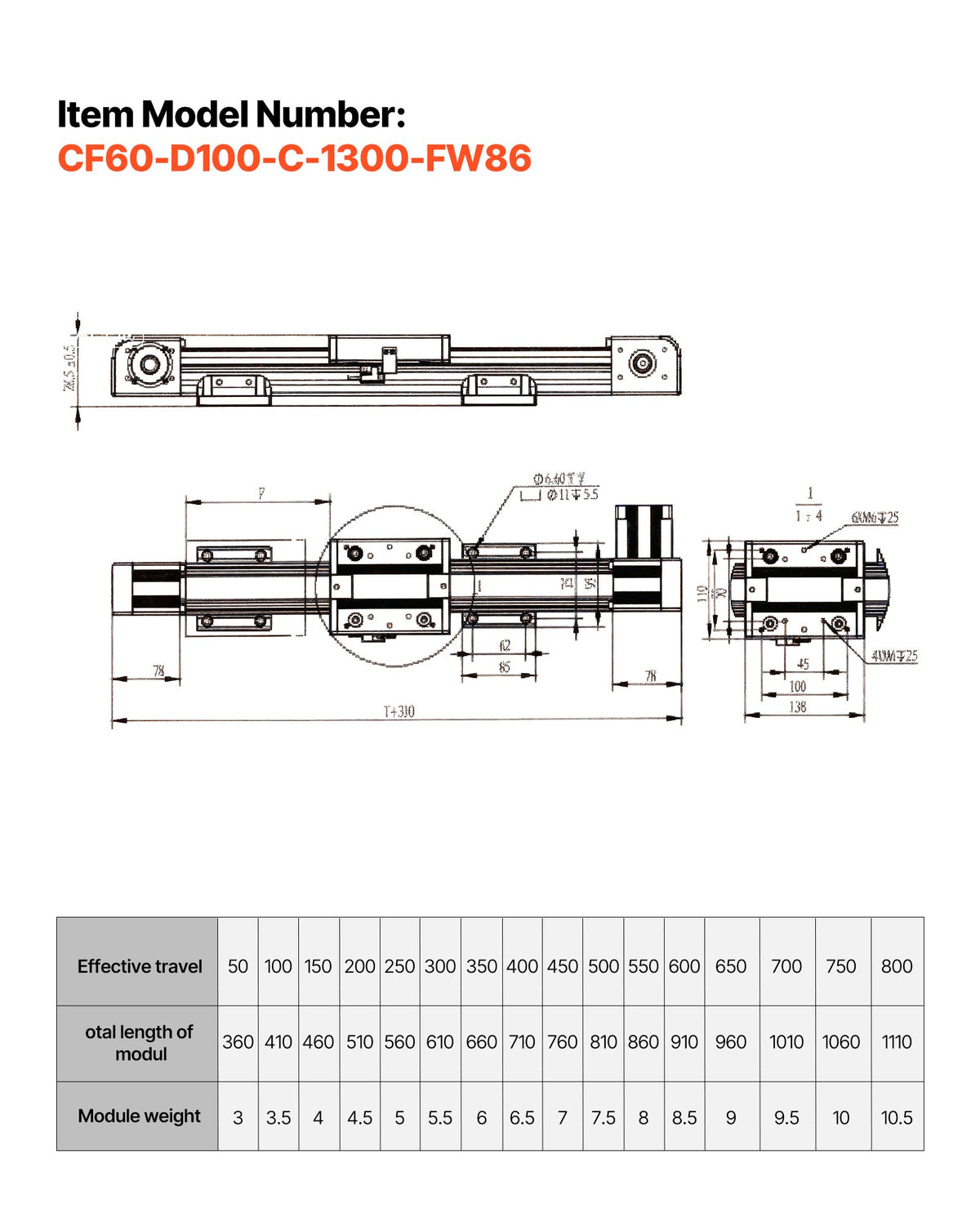 VEVOR Linear Guide Rail, Belt Drive, CNC Linear Motion Stage Actuator, with Nema34 Stepper Motor, 1300 mm Stroke Work Size, High Speed Motorized, for Engraving Machine, CNC Milling Machine, 3D Printer - CNCZXDGPDCD6PZ6T6001V9 - view 8
