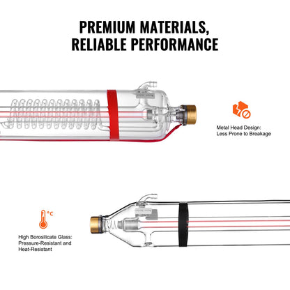 VEVOR 100W CO2 Laser Tube, 57 in (1450 mm) Length, 3.1 in (80 mm) Dia Borosilicate Glass Laser Cutter Tube with Metal Head, 10,000hr Wires Preconnected for Laser Engraver Engraving Cutting Machine - CO2JGG100W0031I4WV9 - view 7