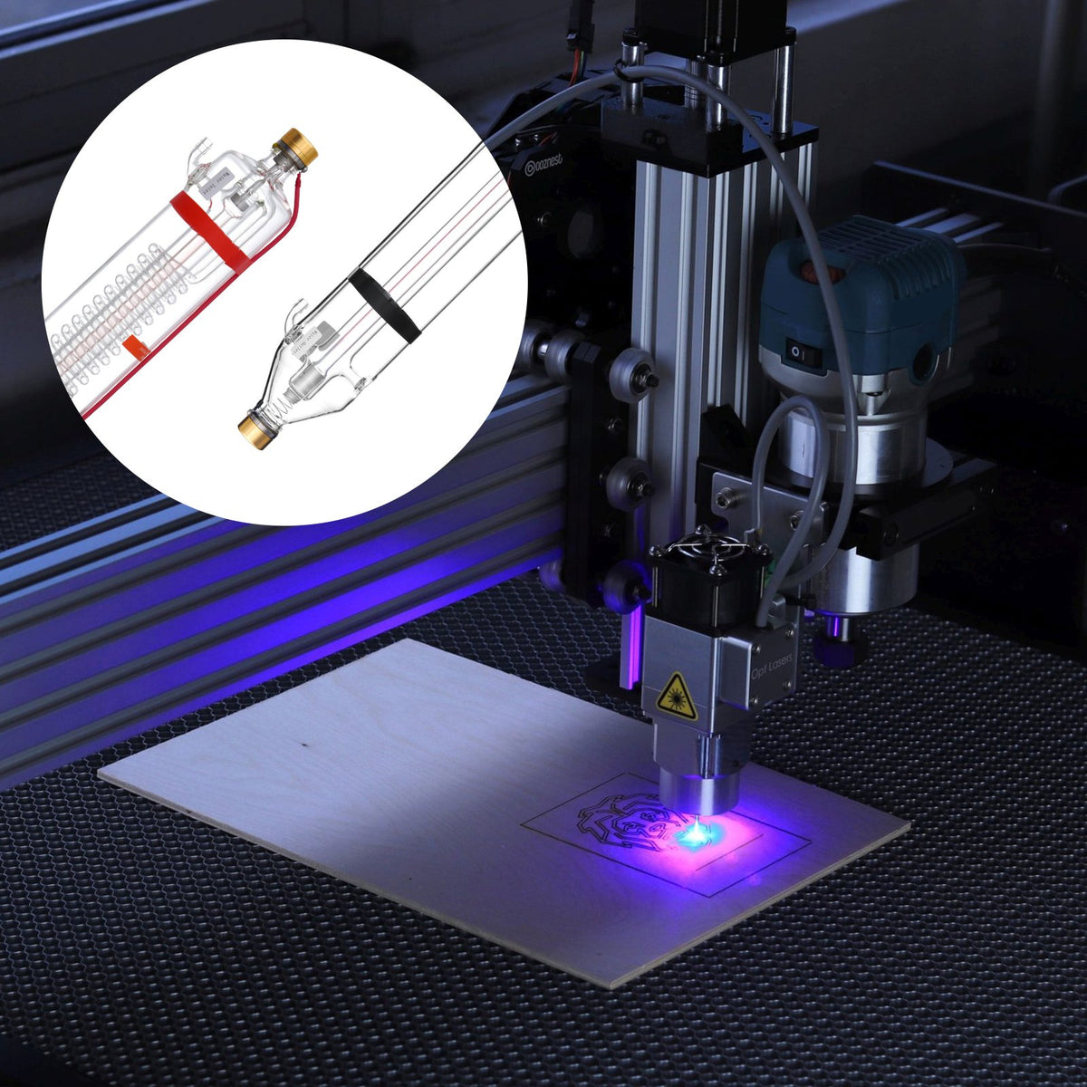 VEVOR 100W CO2 Laser Tube, 57 in (1450 mm) Length, 3.1 in (80 mm) Dia Borosilicate Glass Laser Cutter Tube with Metal Head, 10,000hr Wires Preconnected for Laser Engraver Engraving Cutting Machine - CO2JGG100W0031I4WV9 - view 9