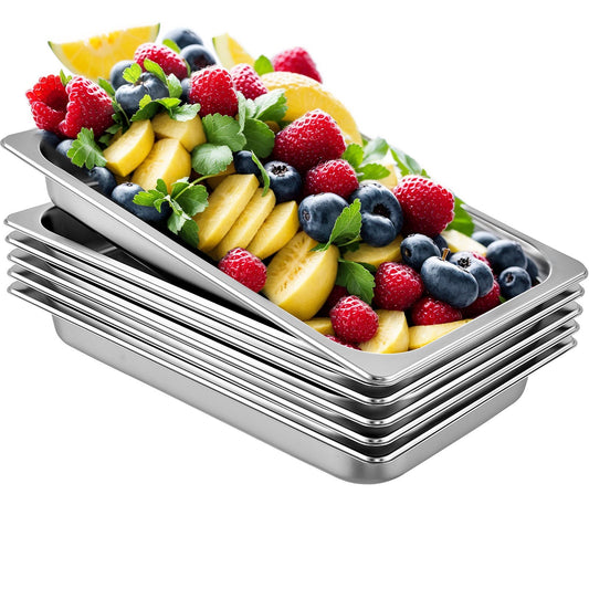 VEVOR Full-Size Stainless Steel Steam Table Pans, 6-Pack, 8.5 L Each - product view