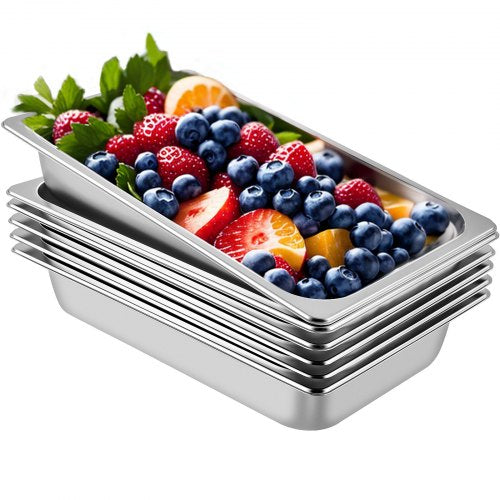 VEVOR 6 Pack Steam Table Pans 20.9 x 12.8 x 3.9 Inch Deep Steam Table Pan Full Size 13L Deep Food Container Stainless Steel Oven Tray Hotel Pans Anti-Jam Steam Table Food Pan - CP20X12X4YCTZ6001V0 - view 1