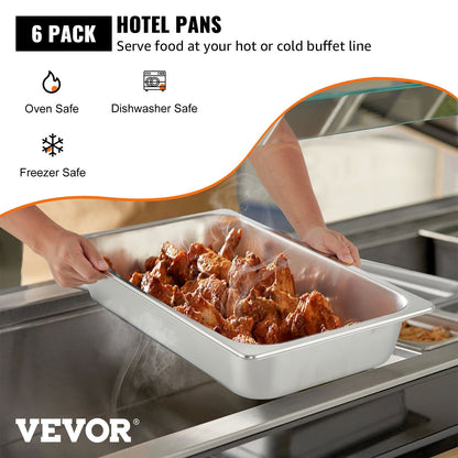 VEVOR 6 Pack Steam Table Pans 20.9 x 12.8 x 3.9 Inch Deep Steam Table Pan Full Size 13L Deep Food Container Stainless Steel Oven Tray Hotel Pans Anti-Jam Steam Table Food Pan - CP20X12X4YCTZ6001V0 - view 2