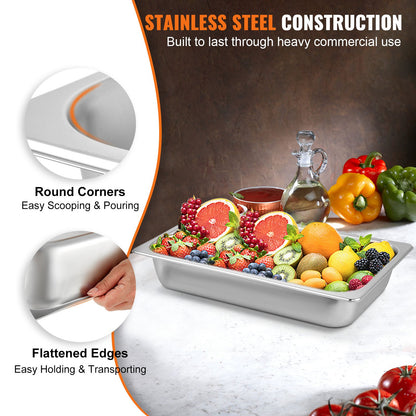 VEVOR 6 Pack Steam Table Pans 20.9 x 12.8 x 3.9 Inch Deep Steam Table Pan Full Size 13L Deep Food Container Stainless Steel Oven Tray Hotel Pans Anti-Jam Steam Table Food Pan - CP20X12X4YCTZ6001V0 - view 3