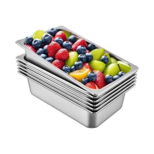 VEVOR 6 Pack Steam Table Pans 20.9 x 12.8 x 5.9 Inch Deep Steam Table Pan Full Size 20.5L Deep Food Container Stainless Steel Oven Tray Hotel Pans Anti-Jam Steam Table Food Pan - CP20X12X6TZ600001V0 - view 1