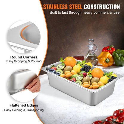 VEVOR 6 Pack Steam Table Pans 20.9 x 12.8 x 5.9 Inch Deep Steam Table Pan Full Size 20.5L Deep Food Container Stainless Steel Oven Tray Hotel Pans Anti-Jam Steam Table Food Pan - CP20X12X6TZ600001V0 - view 3