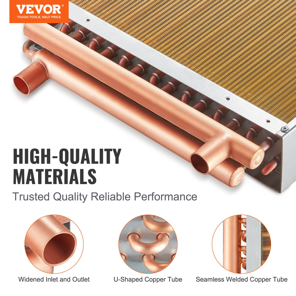 VEVOR Heat Exchanger Water to Air, 16"x 16" with 3-Row 3/8" Copper Ports, 193 Aluminum Fins Heat Exchanger for Outdoor Wood Furnaces, Residential Heating and Cooling, and Forced Air Heating - CPGSHRQ161606S869V0 - view 3
