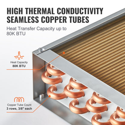 VEVOR Heat Exchanger Water to Air, 16"x 16" with 3-Row 3/8" Copper Ports, 193 Aluminum Fins Heat Exchanger for Outdoor Wood Furnaces, Residential Heating and Cooling, and Forced Air Heating - CPGSHRQ161606S869V0 - view 5
