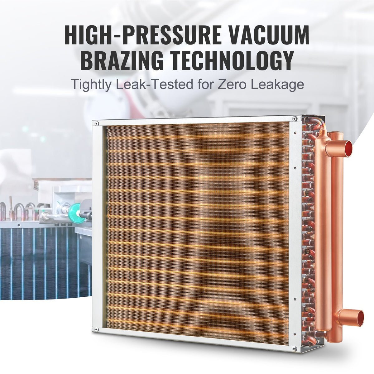 VEVOR Heat Exchanger Water to Air, 16"x 16" with 3-Row 3/8" Copper Ports, 193 Aluminum Fins Heat Exchanger for Outdoor Wood Furnaces, Residential Heating and Cooling, and Forced Air Heating - CPGSHRQ161606S869V0 - view 7